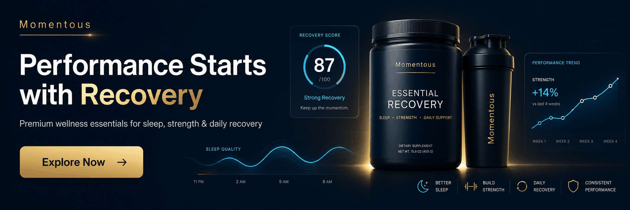 Momentous banner: performance nutrition and recovery supplements