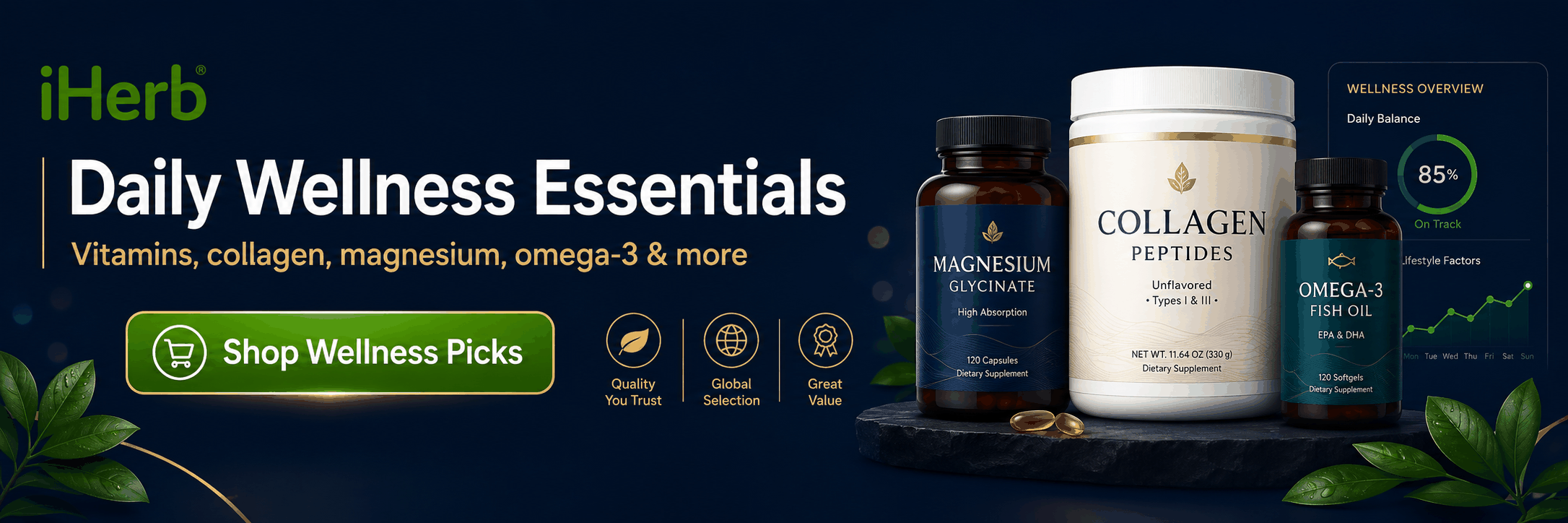 iHerb banner: supplements wellness products and daily health essentials