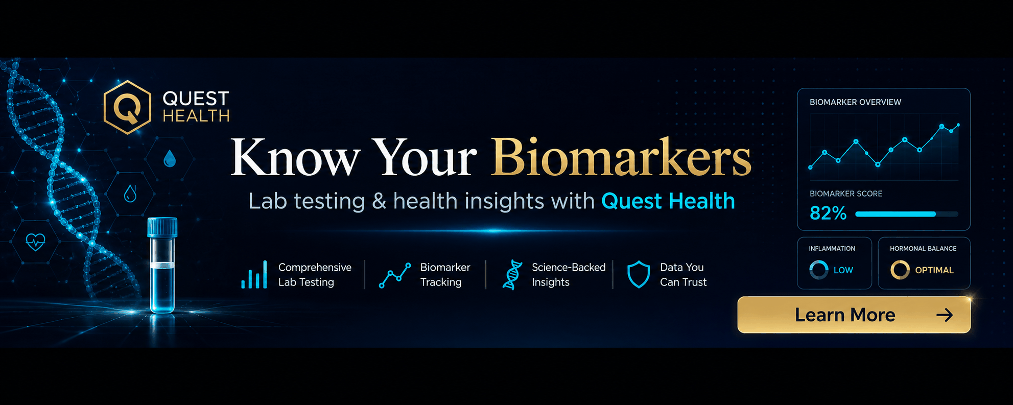 Quest Health banner: personal lab testing and health marker tracking