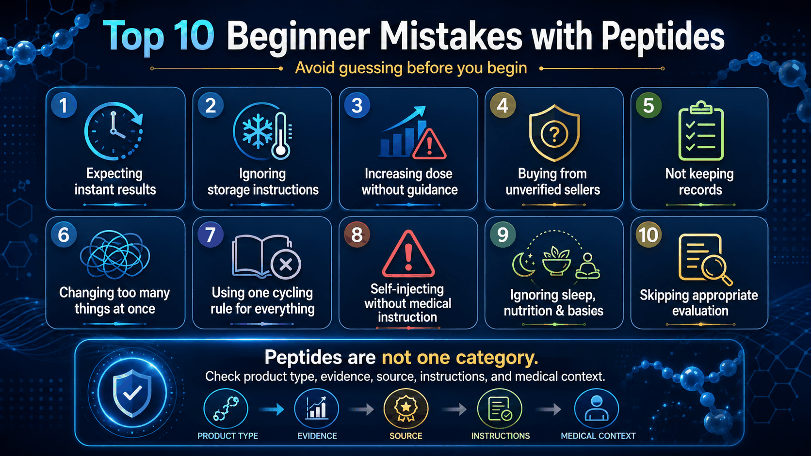 Top 10 beginner peptide mistakes infographic