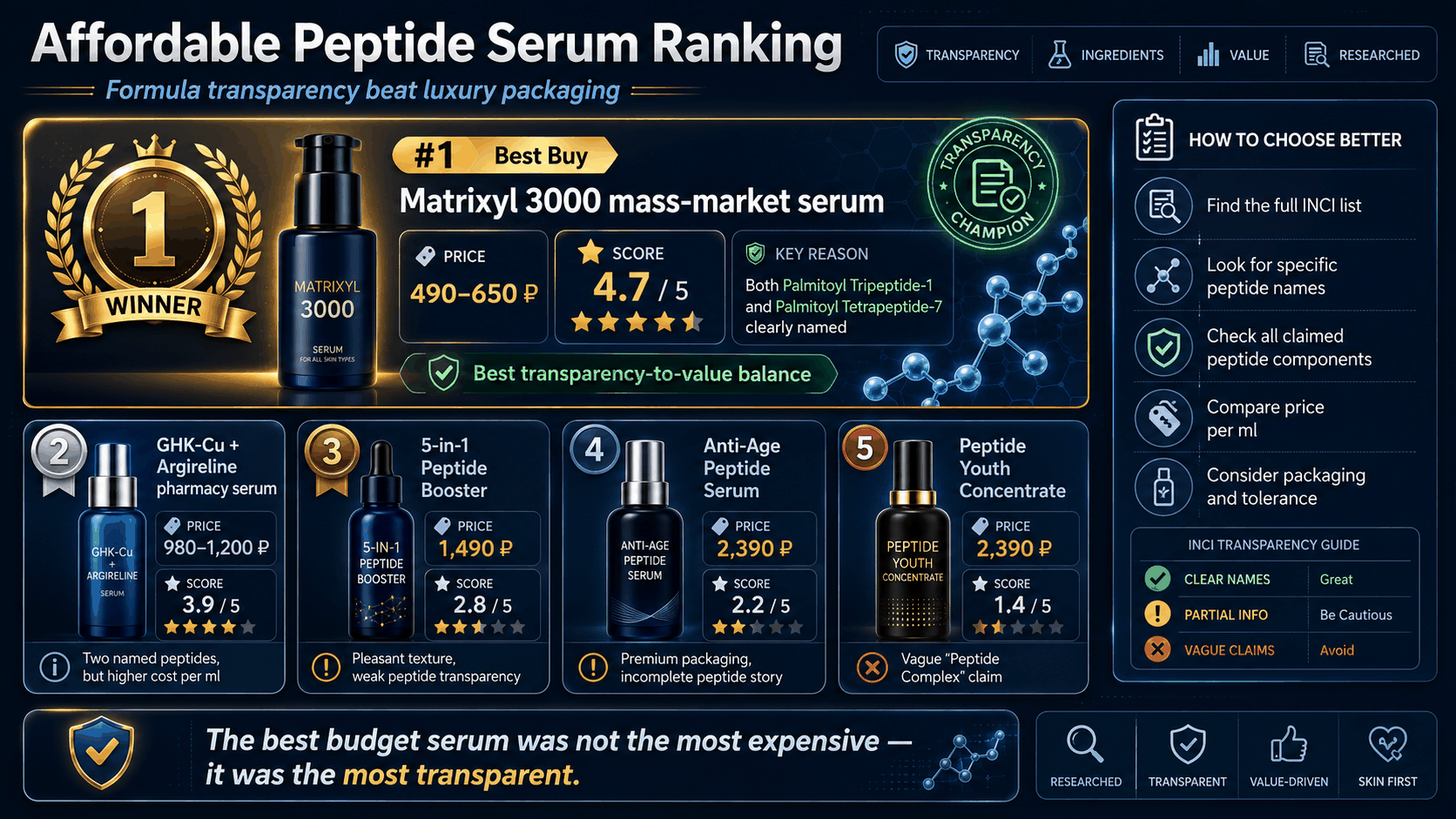 Affordable peptide serum final ranking dashboard