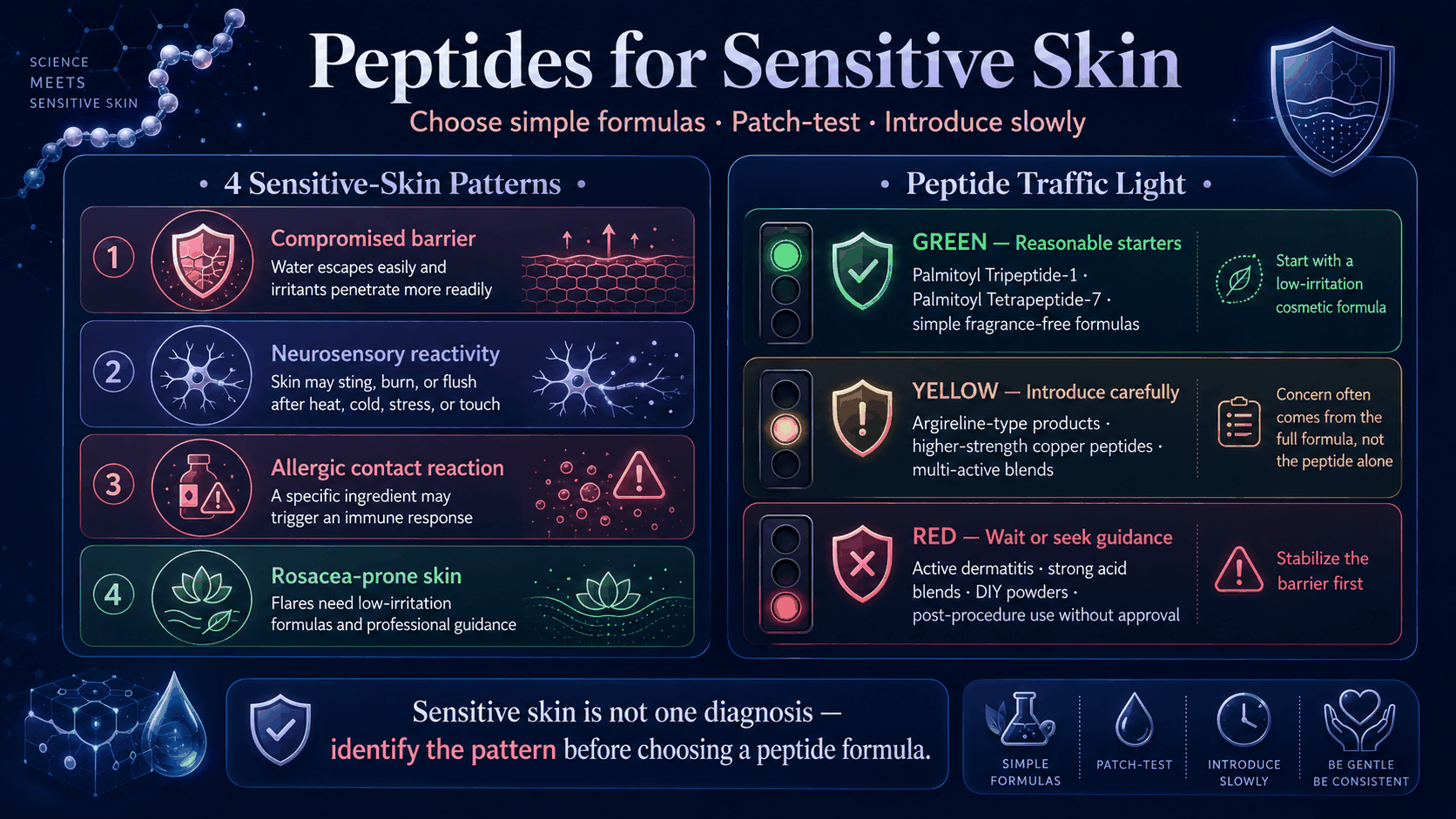 Peptides for sensitive skin traffic light infographic
