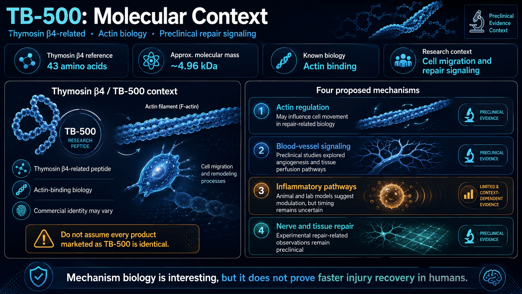 TB-500 molecular context and proposed mechanisms infographic