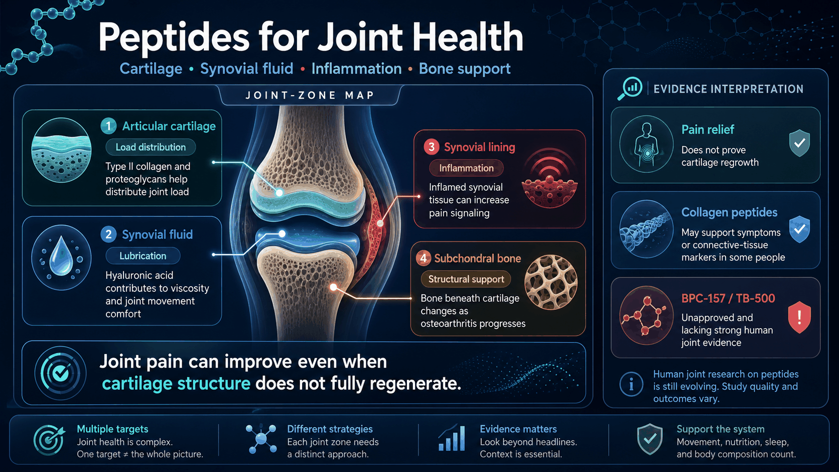 Peptides for joint health four joint targets infographic
