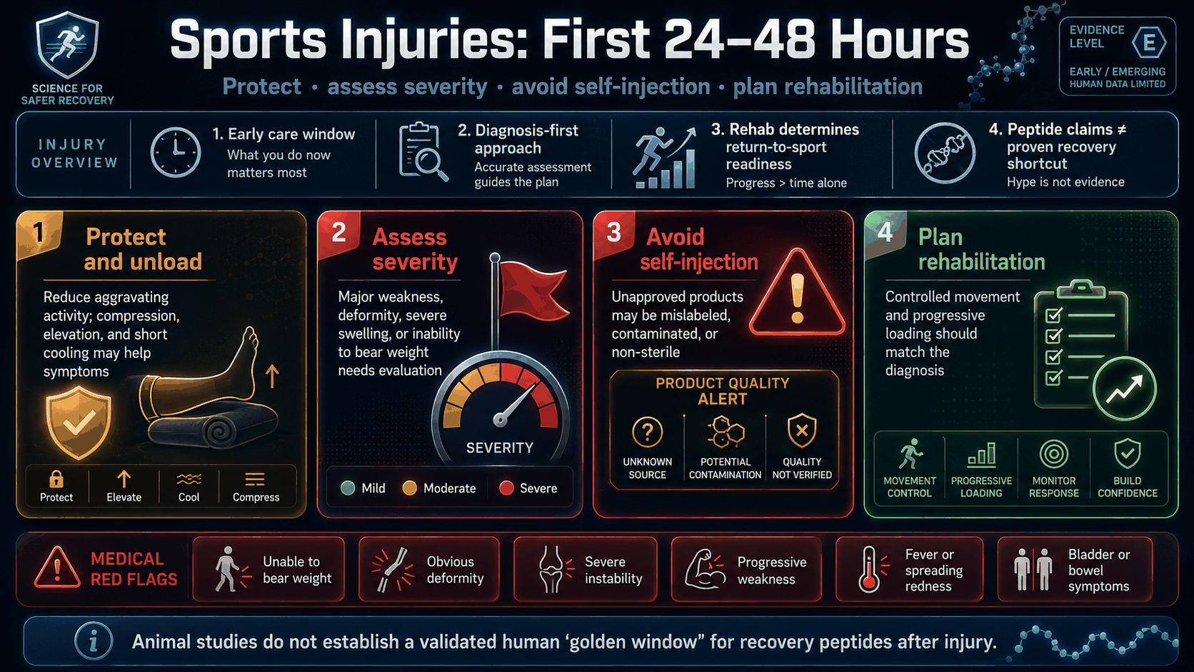 Sports injuries first 24 to 48 hours safety infographic
