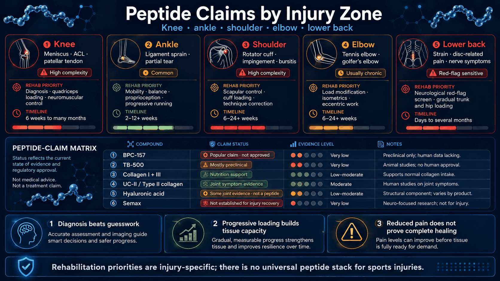 Peptide claims by sports injury zone infographic