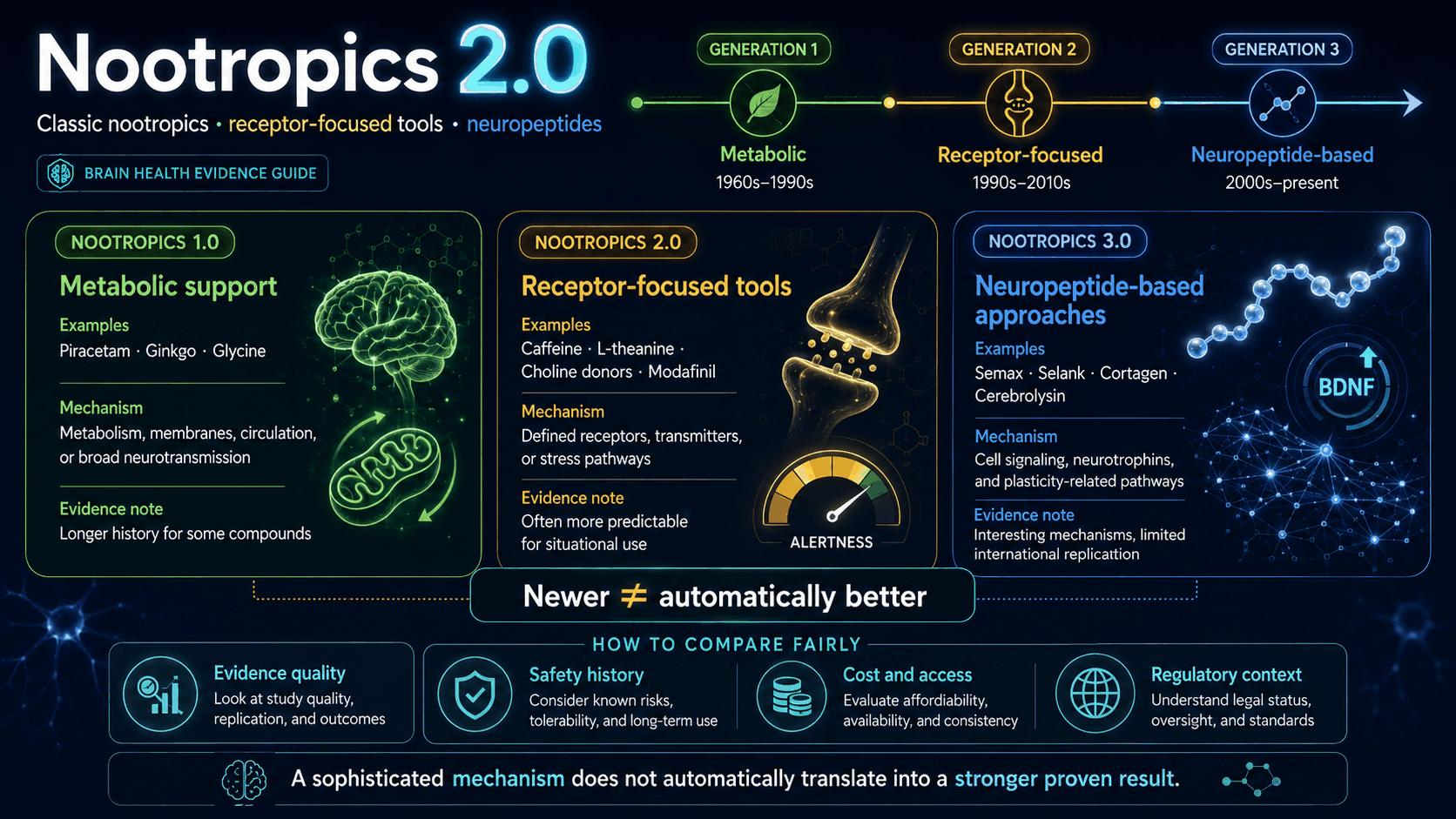 Nootropics generations classic versus neuropeptide infographic
